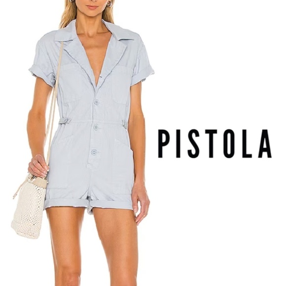 PISTOLA Parker Short Romper - Pearl Blue - Size Small - Picture 1 of 12